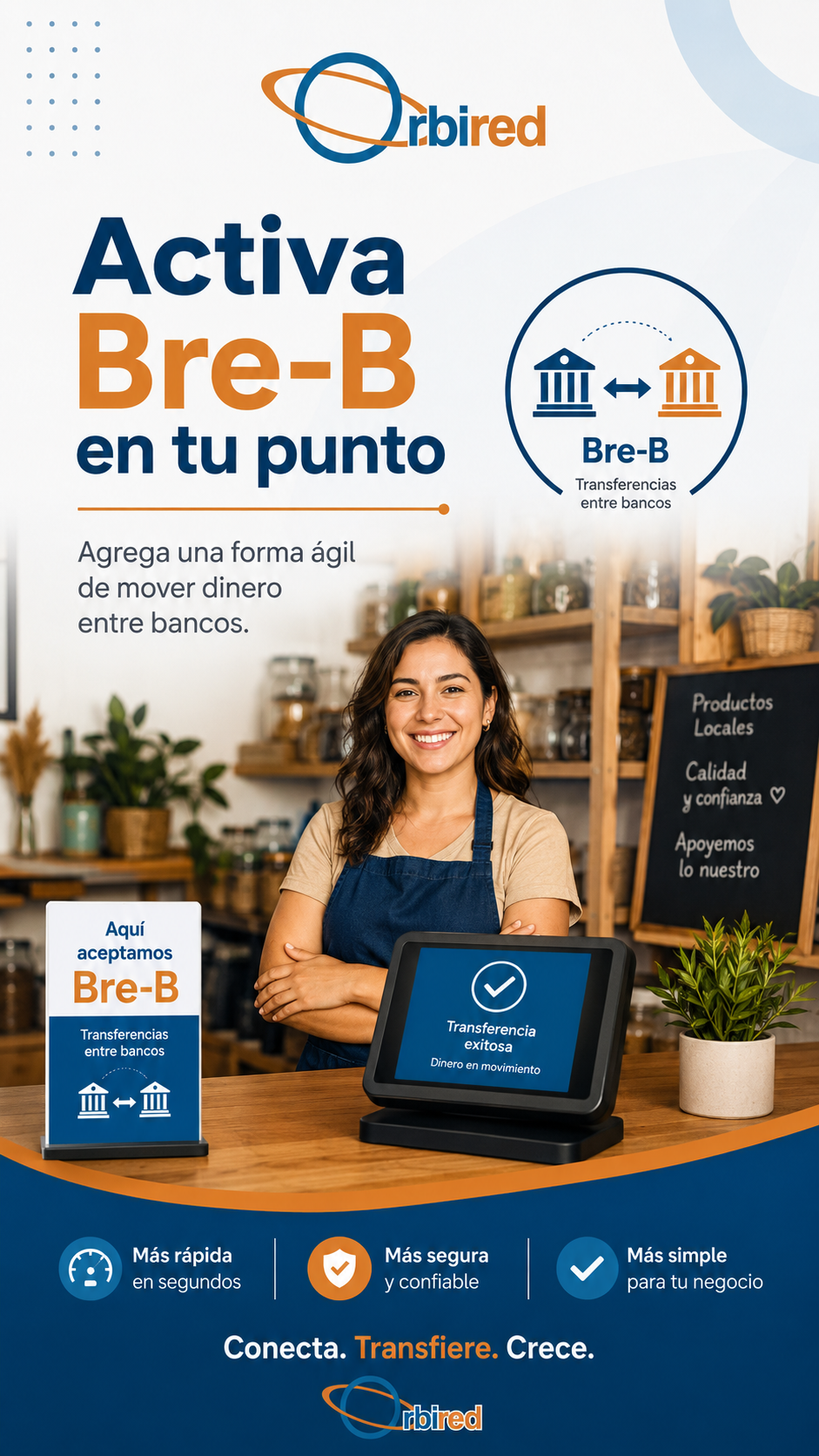 Estado WhatsApp de Orbired para activar Bre-B en el punto.